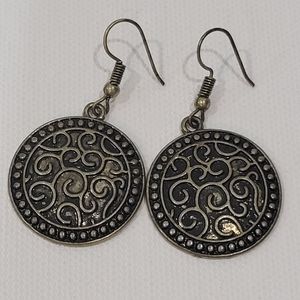 Greek Style Rustic Mediterranean Earrings, Bronze worn Gold color